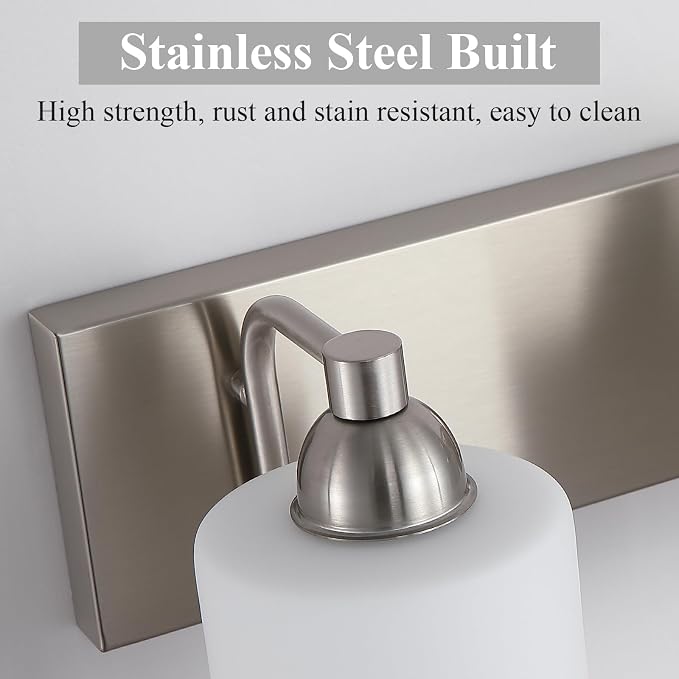 Mecgirn Stainless Steel Milk Glass Bathroom Vanity Light Over Mirror, 4 Light Brushed Nickel Bathroom Light Fixtures with Frosted Glass, Modern Vanity Lighting Wall Mount