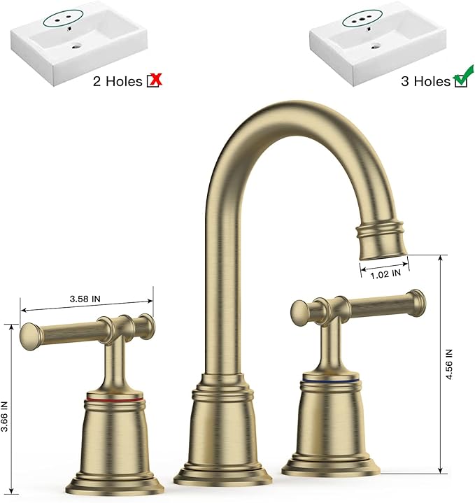 Classical Bathroom faucets for Sink 3 Holes, 8 inch Bathroom Faucet, Widespread Brushed Gold Bathroom Faucet with Pop Up Drain and cUPC Lead-Free Hose (Brushed Gold) (VC-FC-PHO_0VM395RW)