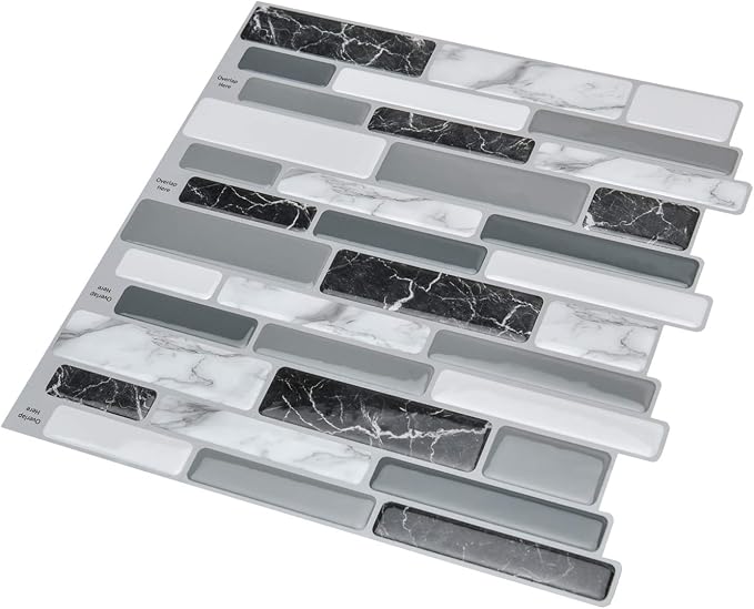 Art3d 12 x 12 Inch Vinyl Peel and Stick Backsplash, 10-Pack, Marble Grey | Waterproof, Lightweight, Self Adhesive, Easy to Install, No Residue, for Kitchen & Bedroom Decor, Ideal for Recently Moved