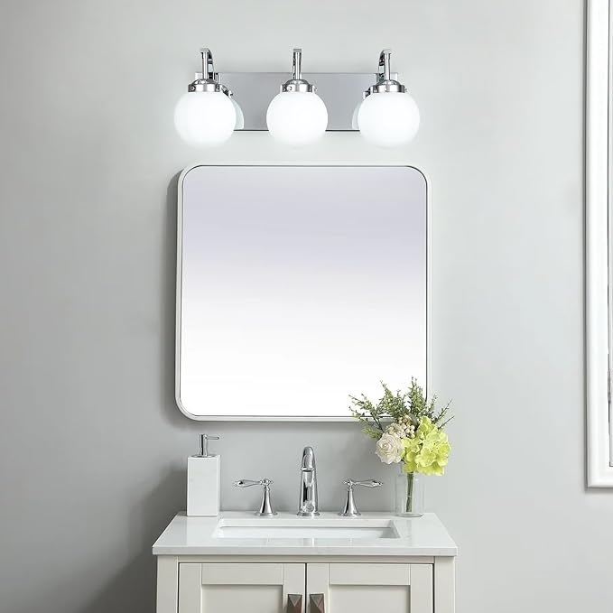 3 Lights Bathroom Vanity Light Fixtures Modern Chrome Vanity Light with Milk White Glass Globe Shade Bathroom Lighting Over Mirror Wall Sconce for Bedroom Living Room Hallway