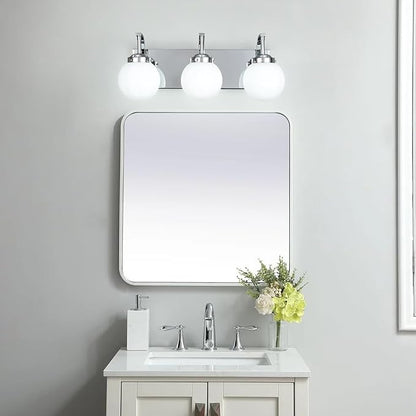 3 Lights Bathroom Vanity Light Fixtures Modern Chrome Vanity Light with Milk White Glass Globe Shade Bathroom Lighting Over Mirror Wall Sconce for Bedroom Living Room Hallway
