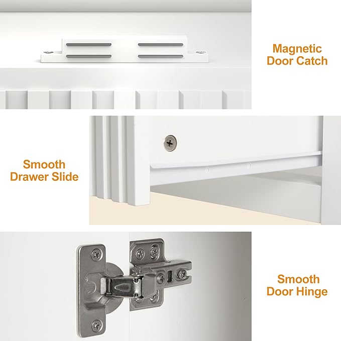 RoyalCraft 24'' Bathroom Vanity with Ceramic Sink Combo Set, Modern Wood Bathroom Cabinet with Soft Closing Doors and Fluted Drawer, Free Standing Storage Cabinet, White