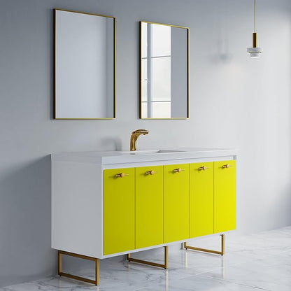 Dowell 61" Bathroom Sink,Single Bowl Vanity Basin,Rectangular Drop-In Bathroom Sink with Overflow,White-000 6122BPS