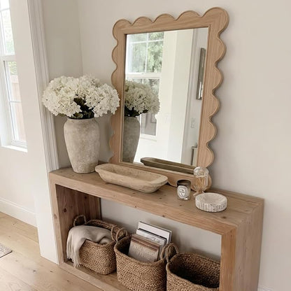 CAALMA Scalloped Wall Mirror 24 x 36 Rectangular, Bathroom Mirror, Mirrors for wall Decor, Wooden Frame Mirrors for wall, Decorative Vanity Mirror, Nursery Decor, Entryway Mirror, Wall Mounted Mirror