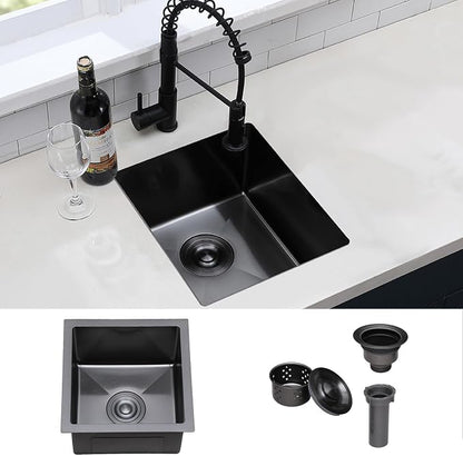 Hotis Gunmetal Black Undermount Bar Sink, Small Kitchen Sink, Black Bar Sink, Rv Otdoor Stainless Steel Wet Bar Prep Sink, 13 X 15 Inch Single Bowl