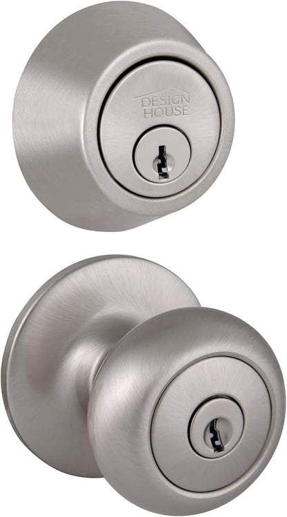 Design House 701821 Cambridge Entry Knob and Single Cylinder Deadbolt Combo Satin Nickel