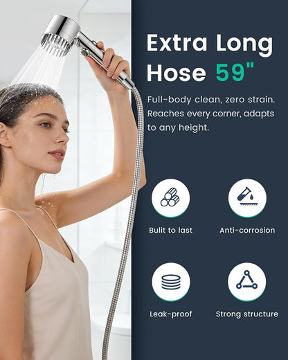 Filtered Shower Head with Handheld 2PCS Filters ShowerHead | 4 Spray, High Pressure Shower Heads with ON/OFF Button, Water Softener for Hard Water, 70" Hose, Remove Chlorine