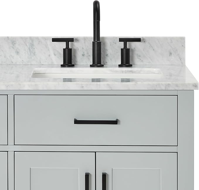 ARIEL Hepburn 66-inch Bathroom Vanity with Sink,Solid Wood, 0.75-inch Italian Carrara Marble Countertop, Double Rectangular Porcelain Sink, 4 Soft Closing Doors, 6 Dovetail Drawers, Grey