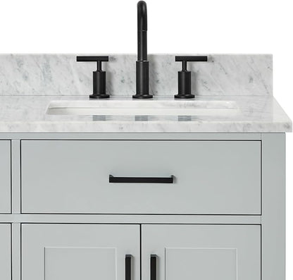 ARIEL Hepburn 66-inch Bathroom Vanity with Sink,Solid Wood, 0.75-inch Italian Carrara Marble Countertop, Double Rectangular Porcelain Sink, 4 Soft Closing Doors, 6 Dovetail Drawers, Grey
