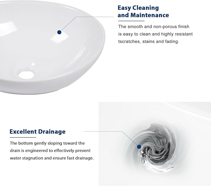 Sarlai Oval Vessel Sink - 16"x13" Bathroom Sink Oval Shape Above Counter White Porcelain Ceramic Bathroom Vessel Vanity Sink Art Basin