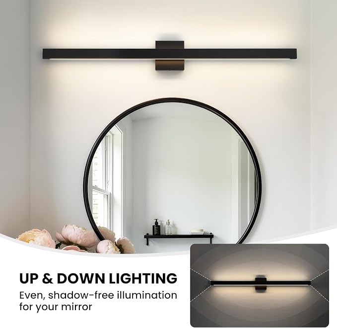 39 Inch Modern Bathroom Vanity Light - Black Bathroom Light Fixture Over Mirror with Up & Down Lighting 30W Dimmable 5CCT LED Bath Vanity Lights for Bathroom Restroom Bedroom