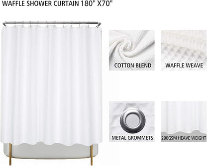 Barossa Design Clawfoot Tub Cotton Waffle Shower Curtain 180 x 70 Set with PEVA Liner and 36 Metal Hooks - White, Wrap-Around 180x70