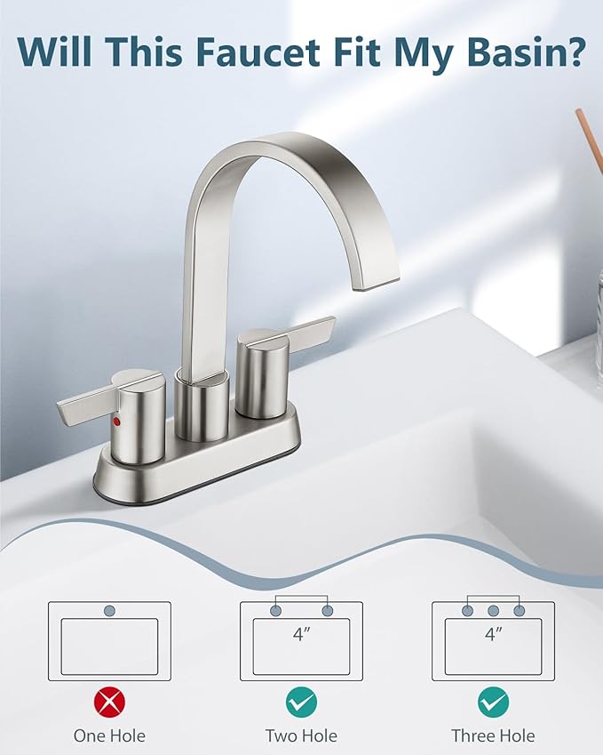 Aolemi Bathroom Faucets for Sink 3 Hole,4 Inch Centerset Waterfall Faucet 2 Handle for Bathroom Sink with Pop-Up Drain and Supply Lines Brushed Nickel
