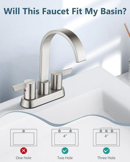 Aolemi Bathroom Faucets for Sink 3 Hole,4 Inch Centerset Waterfall Faucet 2 Handle for Bathroom Sink with Pop-Up Drain and Supply Lines Brushed Nickel