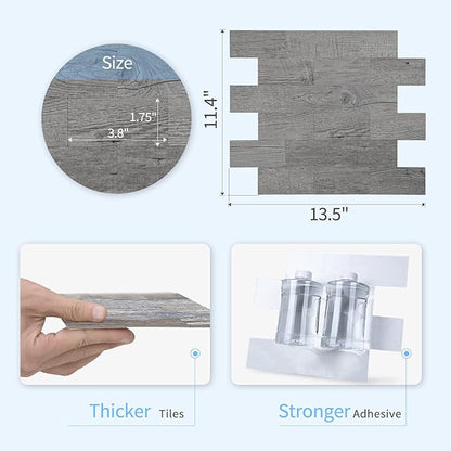 Art3d Peel and Stick Backsplashes Wall Tile Gray Wood Grain, 5-Pack of 13.5x11.4inches, for Kitchen Backsplash, Bathroom Decoration, Fireplace and Stair Riser Decal, Made of PVC Composite Laminate