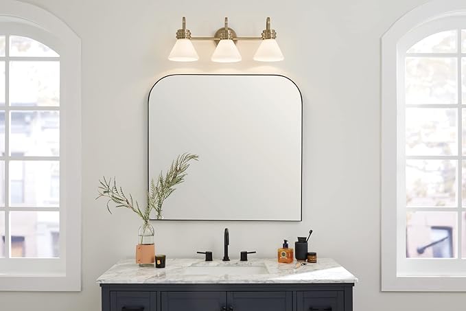 Kichler Farum 26" 3-Light Vanity Light with Opal Glass in Champagne Bronze, for Single or Double Vanity, Over a Mirror, Powder Room, Bathroom, (26" W x 9.5" H) 55155CPZ