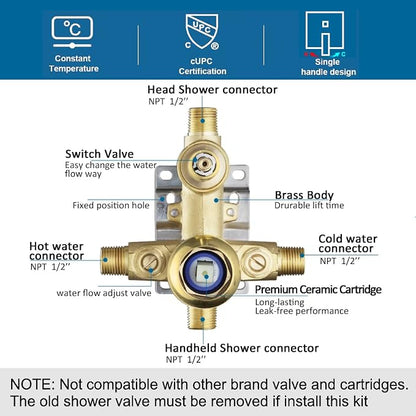 Shower Faucet Set Brushed Gold Rianfall 12 Inch Shower Head and Handle Set Bathroom Rain Shower System Wall Mounted Shower Fixture Include Shower Valve and Trim Kit