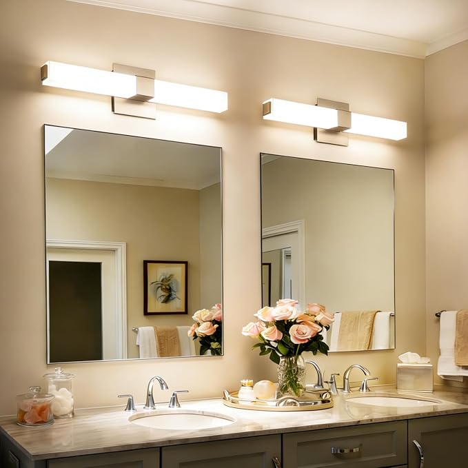 Bathroom Light Fixtures Brushed Nickel : 24 Inch Dimmable Modern Minimalist LED Vanity Light Bar Moisture-Proof 5CCT