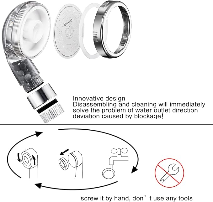 NOSAME Shower Head, Filter Filtration High Pressure Water Saving 3 Mode Function Spray Handheld Showerheads for Dry Skin & Hair | Handheld Showerheads, Filter Filtration High Pressure Water Saving 3 Mode Function Spray Shower Head for Dry Skin & Hair