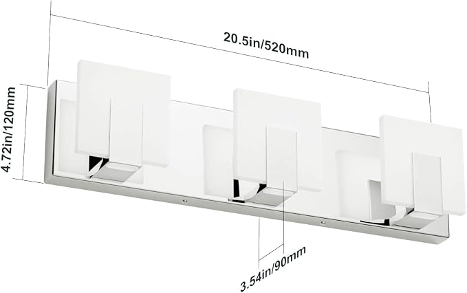Aipsun 3 Lights Dimmable Modern LED Vanity Light for Bathroom Frosted White Acrylic Chrome Up and Down Bathroom Wall Light Fixtures Over Mirror(White Light 6000K)