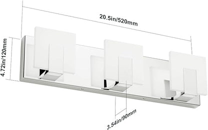 Aipsun 3 Lights Dimmable Modern LED Vanity Light for Bathroom Frosted White Acrylic Chrome Up and Down Bathroom Wall Light Fixtures Over Mirror(White Light 6000K)