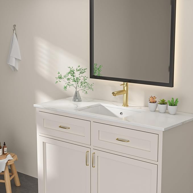 Dcolora 20x14 In. Undermount Bathroom Sink, Rectangular Fireclay White Ceramic Porcelain Lavatory Vanity Bath Sink Under Counter Vessel Sink, Farmhouse Style #DC-UVS2538001