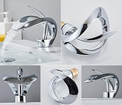 Waterfall Bathroom Faucet Sink Faucet 1 Hole Single Handle Modern Bathroom Faucet Mixed Cold and Hot Water Elegant Design Water Faucet for Sink (Polished Chrome)