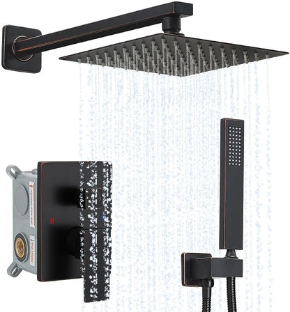 Oil Rubbed Bronze Shower System YCAIKOI Wall Mount Shower Faucet Set for Bathroom 10 Inch High Pressure Luxury Shower Head with Handheld, Rough-in Valve Body and Trim Included