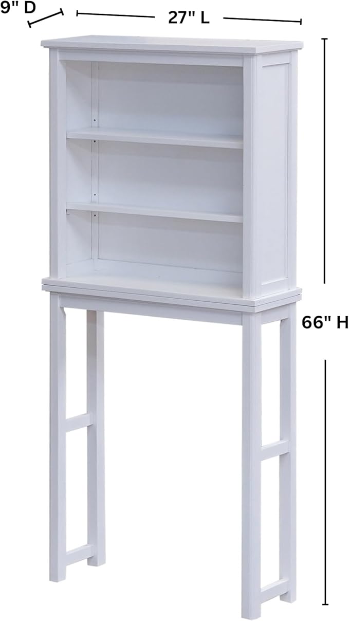Alaterre Furniture Dorset Over-the-Toilet Storage Cabinet Set – Space-Saving Open Wall Cabinet with Adjustable Shelves, Zinc Metal Hinges, and Nylon Floor Levelers (White)
