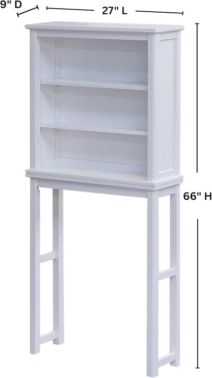 Alaterre Furniture Dorset Over-the-Toilet Storage Cabinet Set – Space-Saving Open Wall Cabinet with Adjustable Shelves, Zinc Metal Hinges, and Nylon Floor Levelers (White)