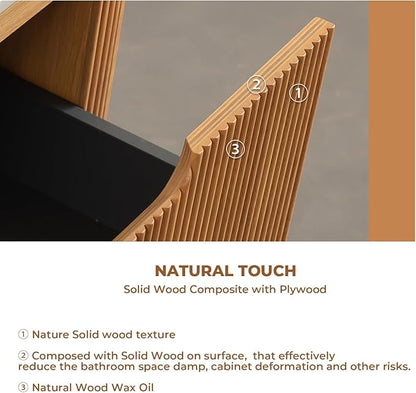 LKTART 24 Inch Floating Bathroom Vanity with Sink, Modern Wall Mounted Bathroom Storage Cabinet with Drawer, Round White Ceramic Sink Top and Marble Texture Top, Natural Wood