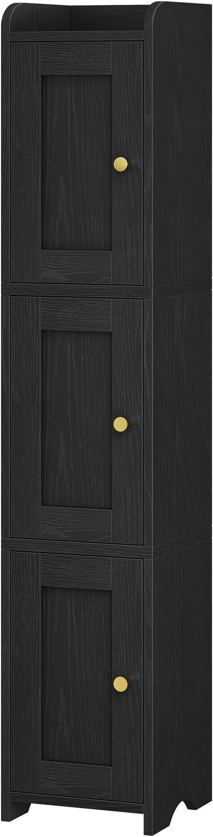 Slim Bathroom Storage Cabinet, Narrow Cabinet with 3 Doors, Small Bathroom Organizers and Storage, Laundry Room Organization for Small Space, Kitchen, Living Room, Black 022304X