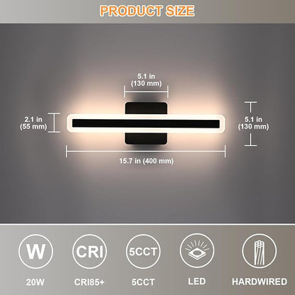 15.7 Inch Black Vanity Light for Bathroom Light Fixtures, 20W 5CCT Dimmable LED Vanity Lights Bar 2700K-5500K, Modern LED Bath Lights Wall Sconces for Bathroom Mirror Cabinets Bedroom
