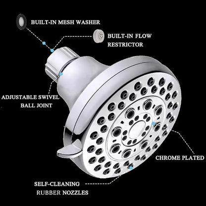 High Presssure Shower head, Premium Chrome Bathroom Fixed Showerhead, 5 Spray Settings Showerheads for Low Water Flow- Excellent Shower Head Replacement for Luxury Shower Experience