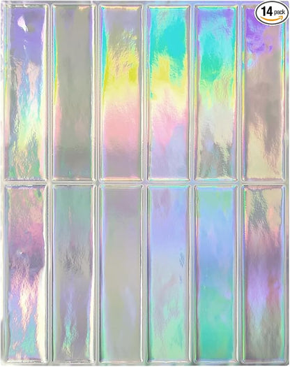 Peel and Stick Backsplash 3D Wall Tiles,Self-Adhesive,Oil Proof,Waterproof, Removable Wall Panels for Kitchen & Bathroom,Modern Design, Easy Install (10.7ft，12x9 inch,14 Pack) (Iridescent)