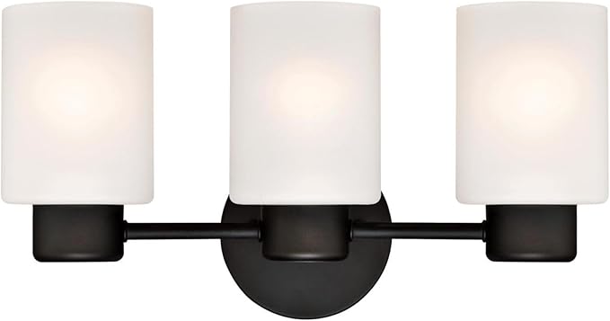 Westinghouse 6354100 Sylvestre Three-Light Indoor Wall Fixture, Oil Rubbed Bronze Finish with Frosted Glass