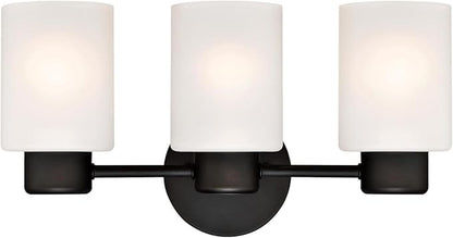 Westinghouse 6354100 Sylvestre Three-Light Indoor Wall Fixture, Oil Rubbed Bronze Finish with Frosted Glass