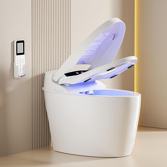 Smart Toilet with Bidet Built In with Warm Water Sprayer and Dryer | Foot Sensor Operation,Heated Seat toilet with LED Display for Bathroom,Auto Dual Flush