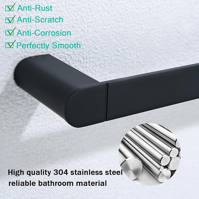 5-Pieces Matte Black Bathroom Accessories Set, Stainless Steel Bathroom Hardware Set, 23.6 Inch Bath Towel Bar Set, Towel Hooks,Towel Racks for Bathroom Wall Mounted,SE96026S-5MB