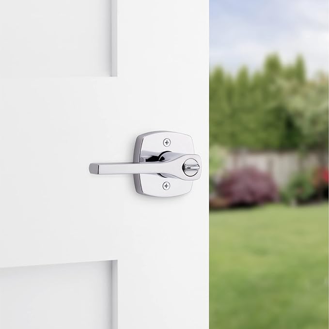 Kwikset Tripoli Lever Entry Door Handle with Lock and Key, Secure Keyed Reversible Lever Exterior, Doorlock, For Front Entrance and Bedrooms, Polished Chrome, Pick Resistant Smartkey Rekey Security