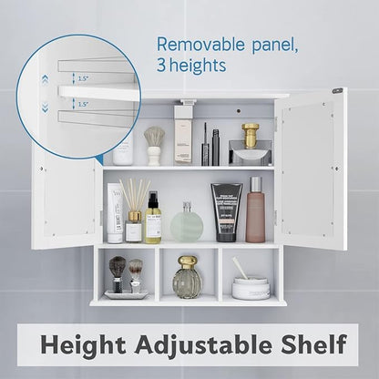 TaoHFE White Bathroom Wall Cabinet with 2 Door Adjustable Shelves,Over The Toilet Storage White Wall Mounted Medicine Cabinets for Bathroom Laundry Room Kitchen | 2 Door, Adjustable Shelves, Wall Mounted