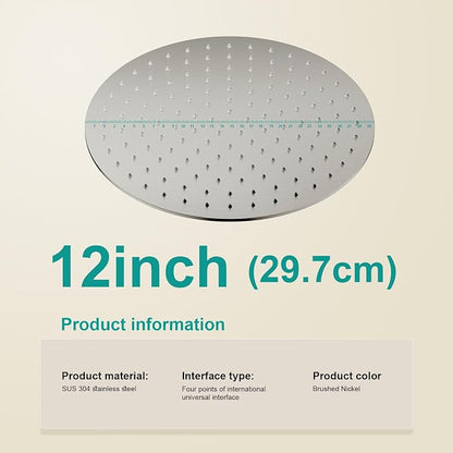 All Metal Rain Shower Head - Heavy Duty Stainless Steel, Easy Install, High Water Flow, Ultra-Thin Modern Design for Bathroom (Brushed Nickel, 12)
