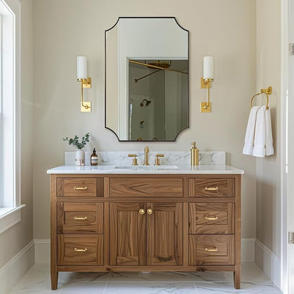 Brushed Bronze Bathroom Mirror, 24x36 Inch Scalloped Mirror for Bathroom, Antique Bronze Rectangular Mirror with Premium Stainless Steel Metal Frame, Thin Frame Deep 1"