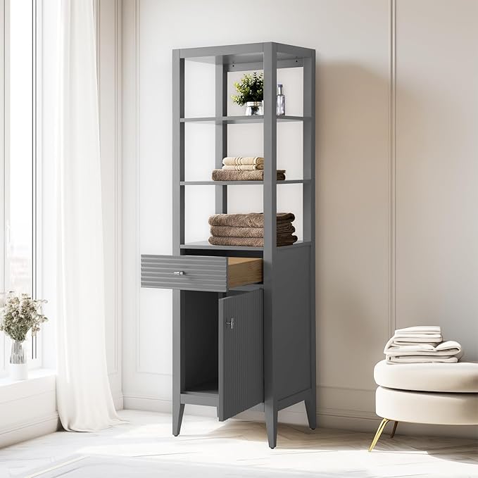 Vanity Art Vanity with Storage Cabinet & Shelves, Free-Standing Vanity with Soft-Closing Doors, Cashmere Gray, Golden Brushed Handware VA91-LC-G-GB