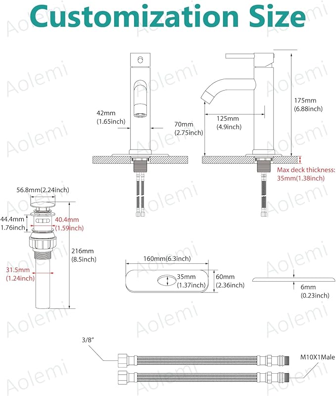 Aolemi Bathroom Faucet Single Hole,Single Handle Bathroom Sink Faucet with Supply Lines,with Pop Up Drain Assembly and Deck Plate,Matte Black