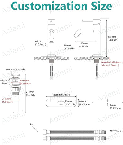 Aolemi Bathroom Faucet Single Hole,Single Handle Bathroom Sink Faucet with Supply Lines,with Pop Up Drain Assembly and Deck Plate,Matte Black