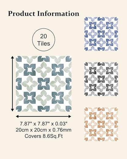 Peel and Stick Floor Tile, Waterproof Vinyl Flooring, Snap-Proof DIY Flooring Tiles for Bathroom, Kitchen, Fireplace, Wall, Backsplash, Home Decor, No Residue, 20 Tiles-7.87" Thin Ver, Aqua