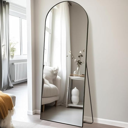 Dewfig Mirror Full Length, 64"X20" Arched Floor Mirror, Black | Aluminum Alloy Frame Full Body Mirror, HD Shatterproof Tempered Glass, Lean/Stand/Wall for Living Room,Bedroom, Dressing Room