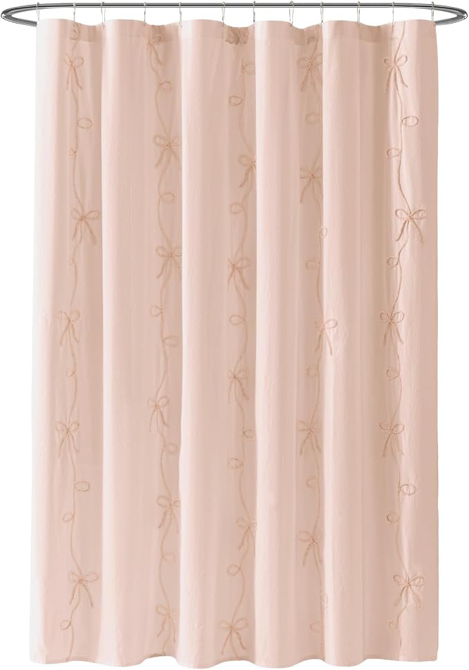 Peri Home 100% Cotton Fabric Shower Curtain for Bathroom, 72 x 72 inches, Blush Sasha Bows | Cotton Fabric, Bathroom