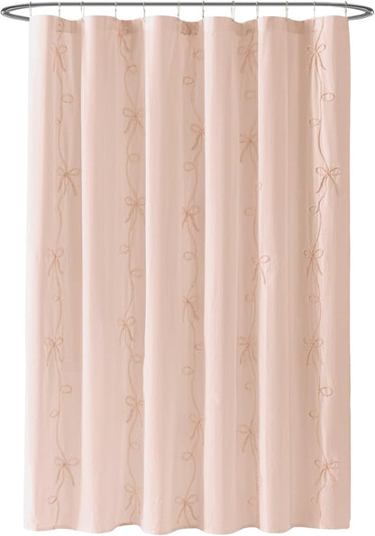 Peri Home 100% Cotton Fabric Shower Curtain for Bathroom, 72 x 72 inches, Blush Sasha Bows | Cotton Fabric, Bathroom